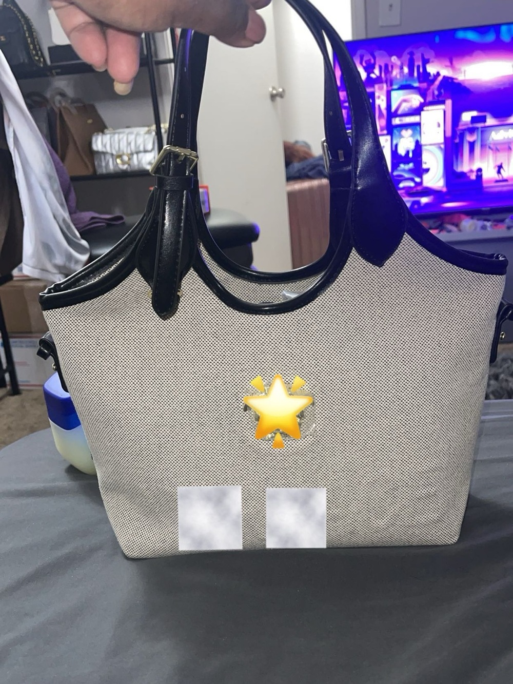 Canvas Tote Bag with Black Trim - Neutral
